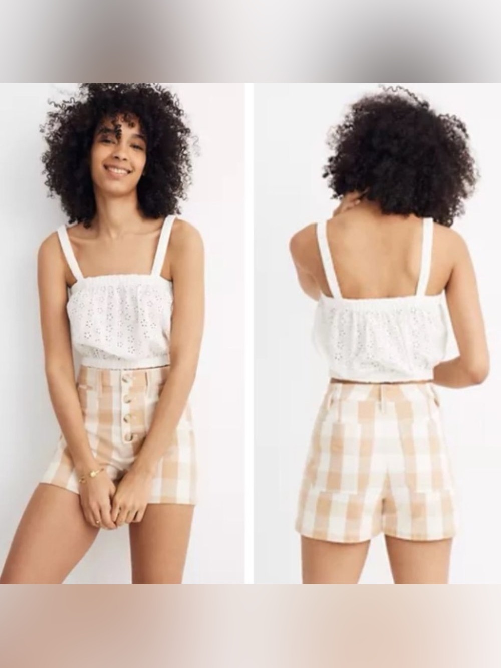 Madewell Cream Eyelet Square Neck Crop Tank XXS